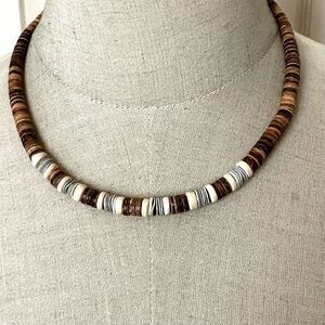 Coconut shell brown and cream unisex necklace